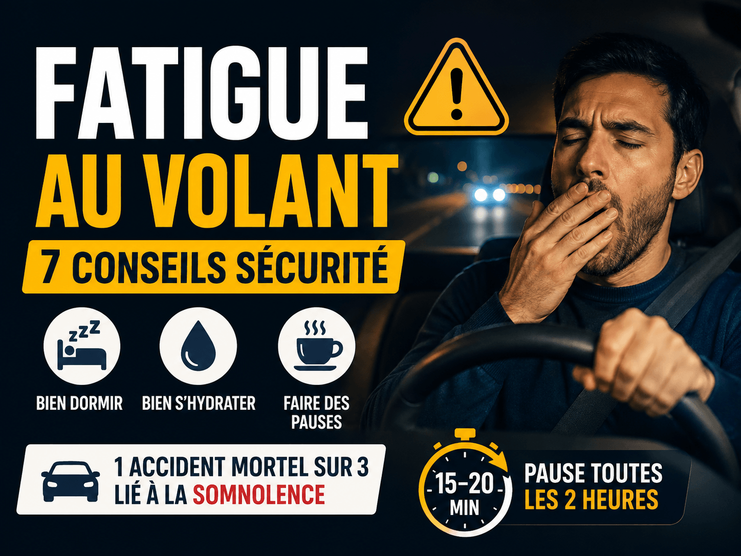 Image de l'article: Fatigue au Volant : 7 Conseils Sécurité 2026 - Actualités assurance auto JeSwitch