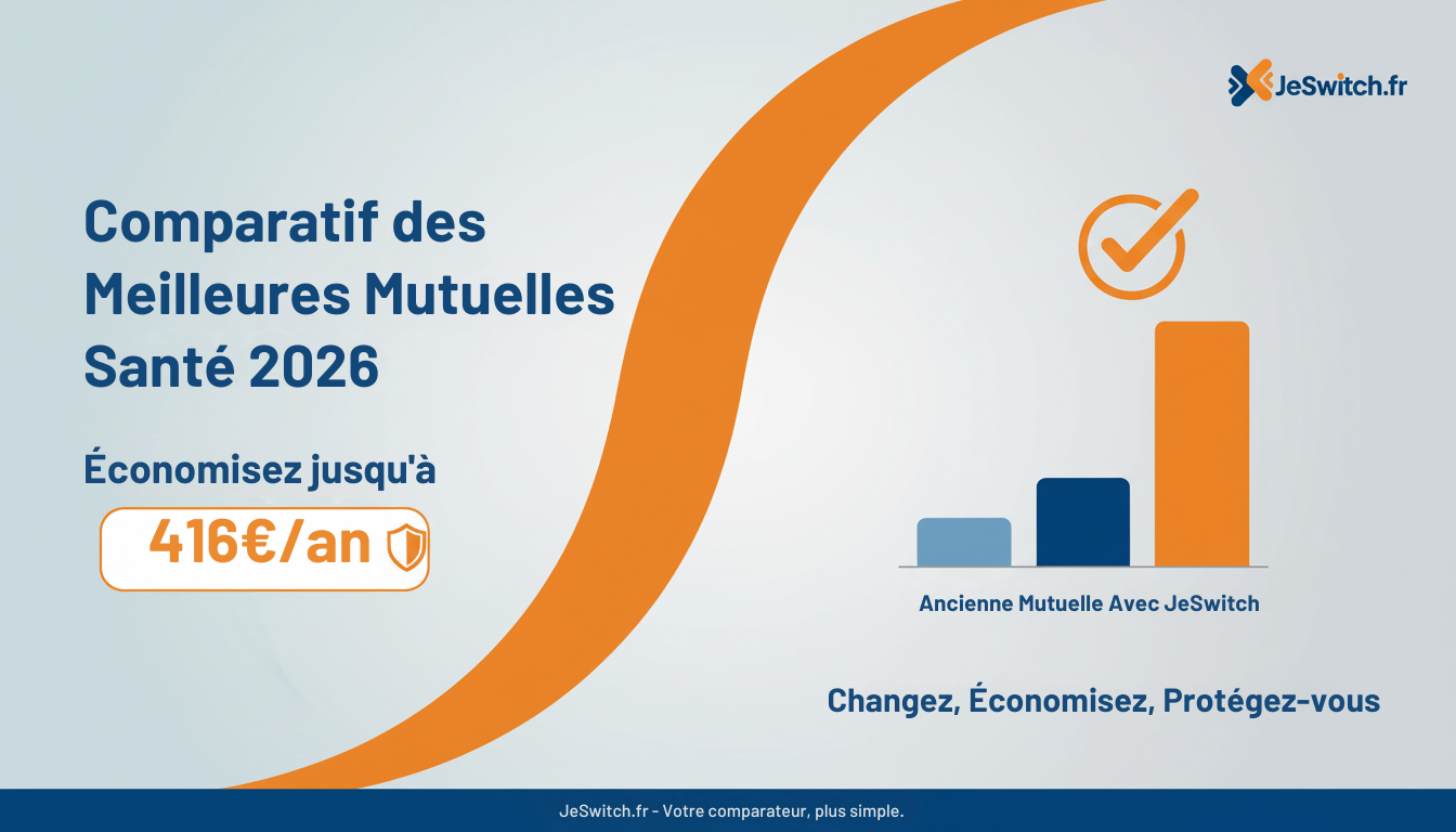 Image de l'article: Comparatif des Meilleures Mutuelles Santé 2026 : Économisez jusqu'à 416€/an avec JeSwitch - Actualités mutuelle santé JeSwitch