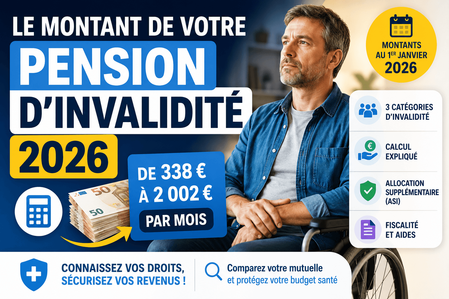 Image de l'article: Le montant de votre pension d'invalidité 2026 - Actualités mutuelle santé JeSwitch