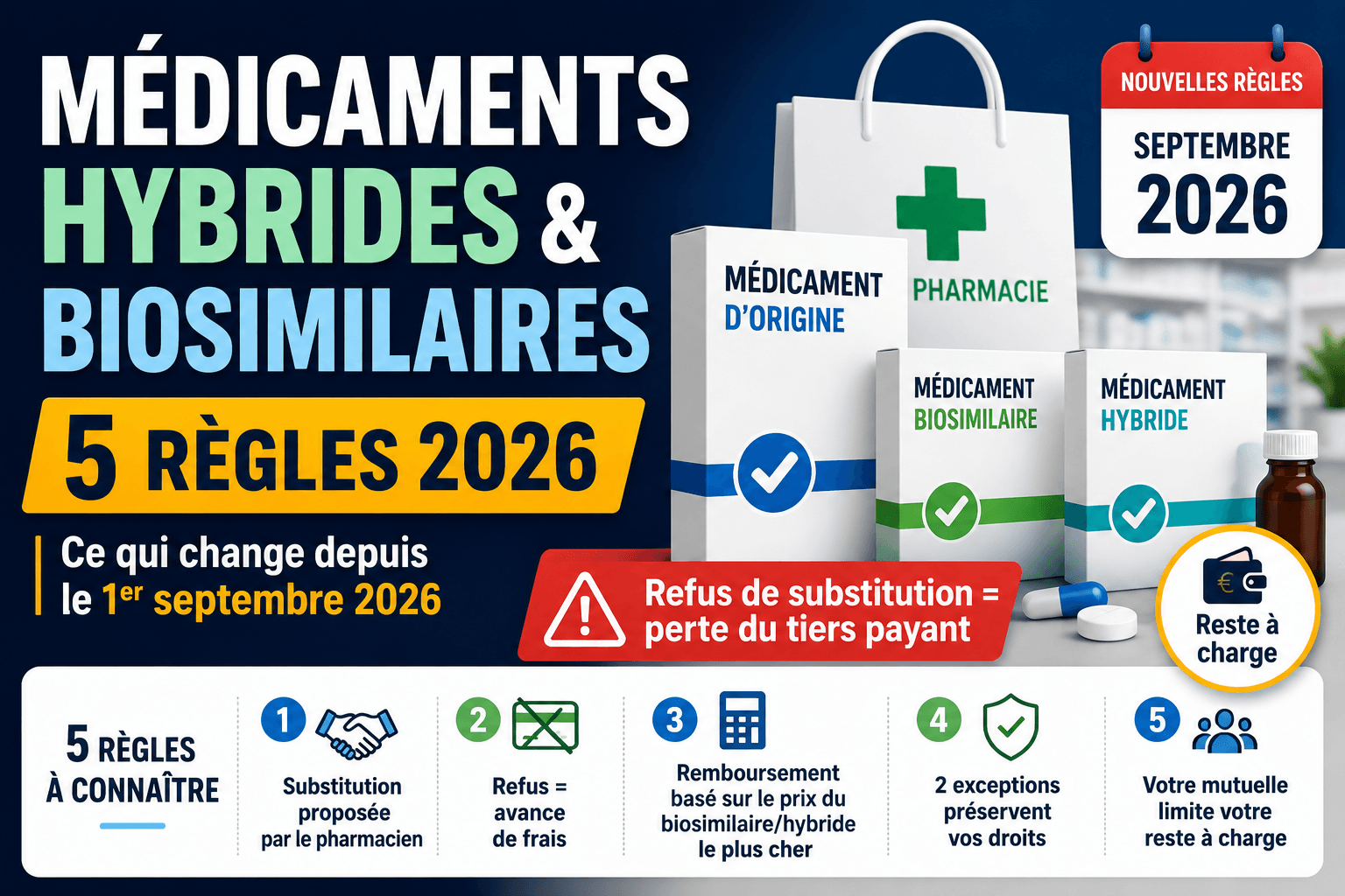Image de l'article: Médicaments hybrides et biosimilaires : 5 règles 2026 - Actualités mutuelle santé JeSwitch