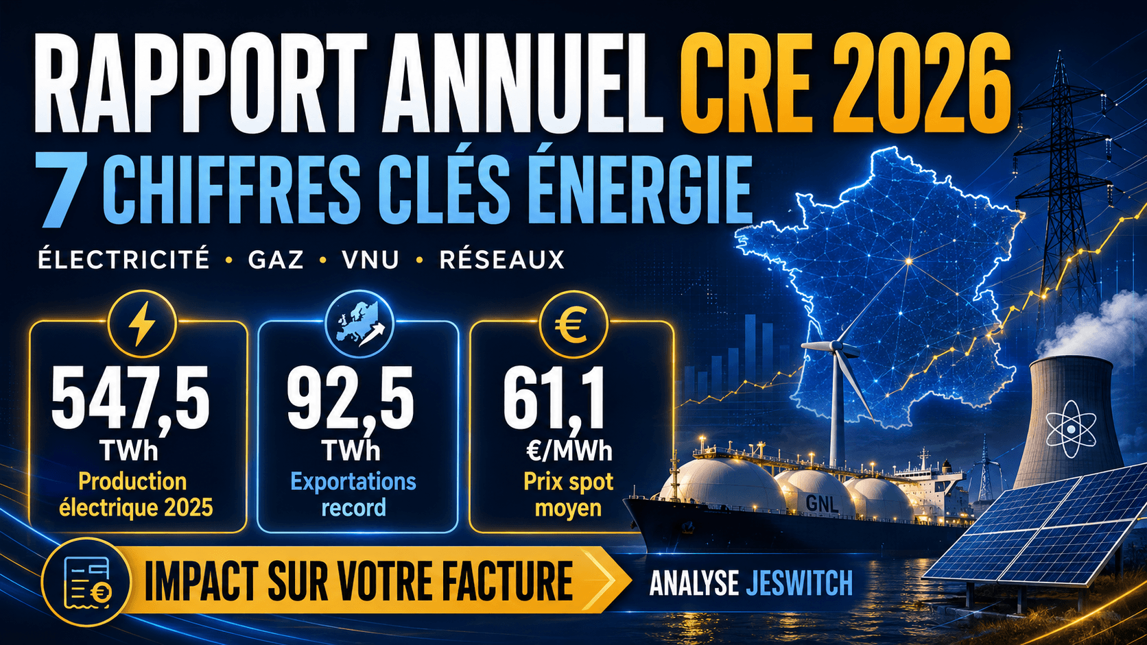 Image principale de l'article: Rapport Annuel CRE 2026 : 7 Chiffres Clés Énergie - Actualités Énergie JeSwitch