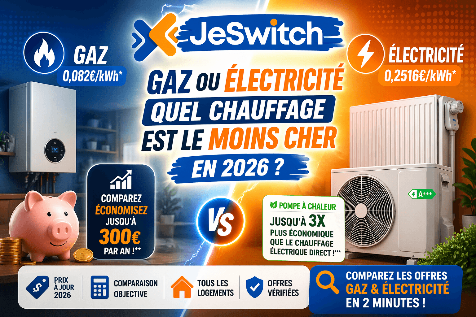 Image de l'article: Gaz ou Électricité : Quel Chauffage est le Moins Cher en 2026 ? - Actualités énergie JeSwitch