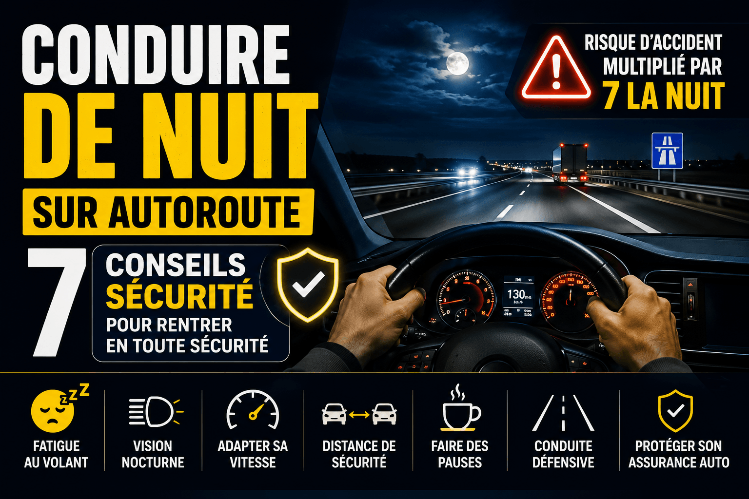 Image de l'article: Conduire de nuit sur autoroute : 7 conseils sécurité - Actualités assurance auto JeSwitch