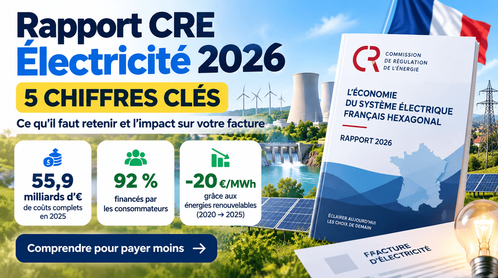 Image de l'article: Rapport CRE Electricite 2026 : 5 Chiffres Cles | JeSwitch - Actualités énergie JeSwitch