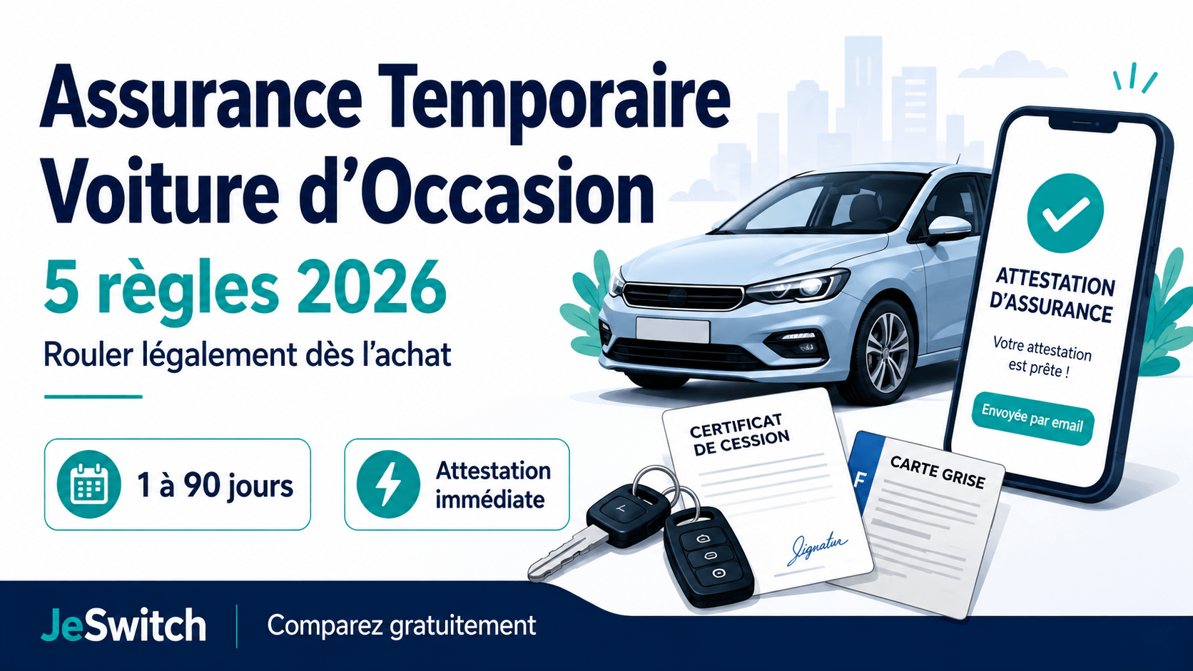 Image de l'article: Assurance Temporaire Voiture d'Occasion | 5 Règles 2026 - Actualités assurance auto JeSwitch