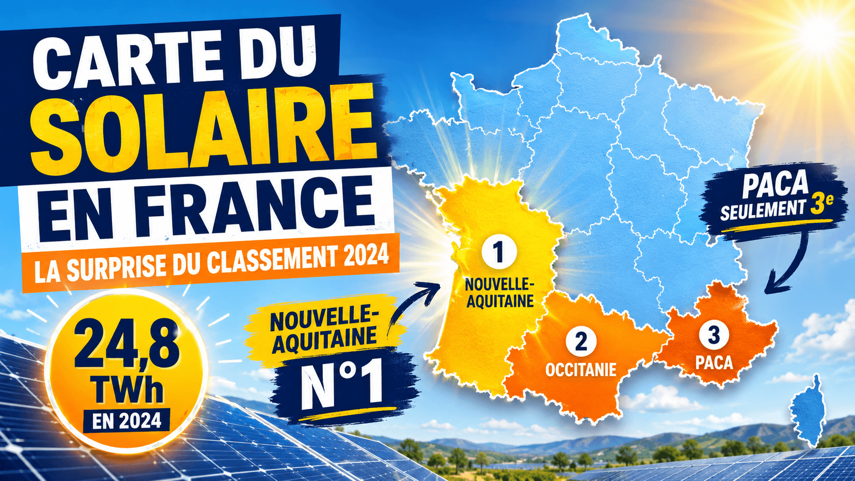 Image principale de l'article: Carte du solaire en France par région : quelle région produit le plus ? - Actualités Énergie JeSwitch